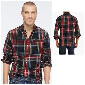 J.Crew Secret Wash Shirt Stewart Tartan Plaid Long Sleeve Black Classic MENS Med